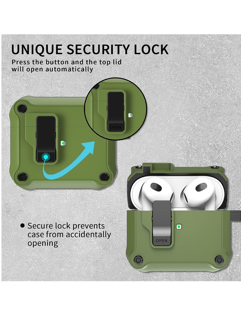 ANYOGRO - Compatible with AirPods 4 Case Cover for Women and Men, Automatic Snap Switch Security Locking Cover for Airpods 4th Generation 2024 Cases with Cleaner Kit and Keychain Front LED Visible Green - Image 1