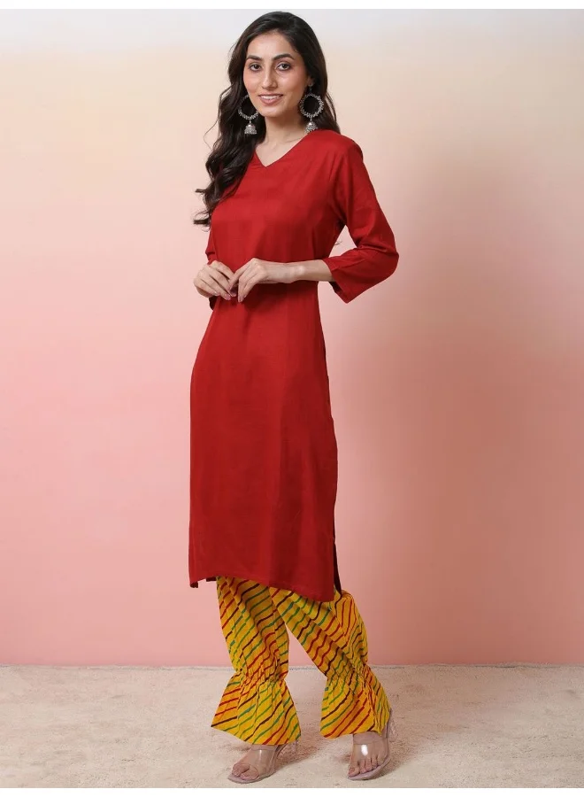AKS Maroon Kurta with Leheriya Baloon pant