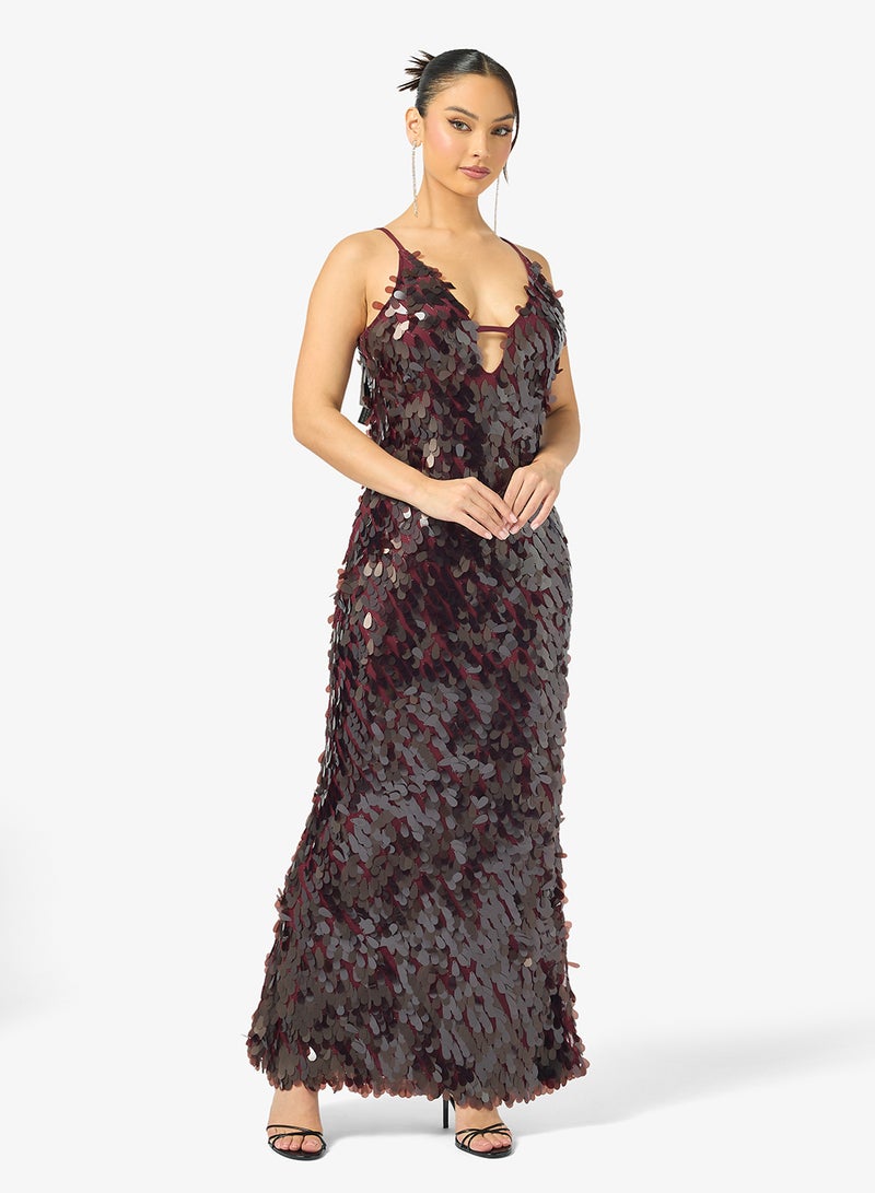 جينجر فستان سهرة مزين بالترتر بأشرطة - Image 4