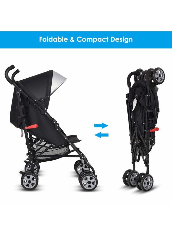 Honey Joy Baby Lightweight Stroller, Compact Travel Stroller for Airplane, Adjustable Backrest & Canopy, 5-Point Harness, Cup Holder, Storage Basket, Foldable Umbrella Stroller for Toddlers (Black) - Image 3