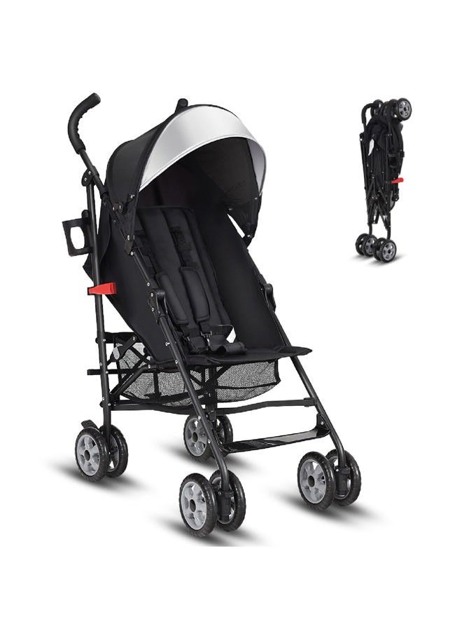Honey Joy Baby Lightweight Stroller, Compact Travel Stroller for Airplane, Adjustable Backrest & Canopy, 5-Point Harness, Cup Holder, Storage Basket, Foldable Umbrella Stroller for Toddlers (Black) - Image 1