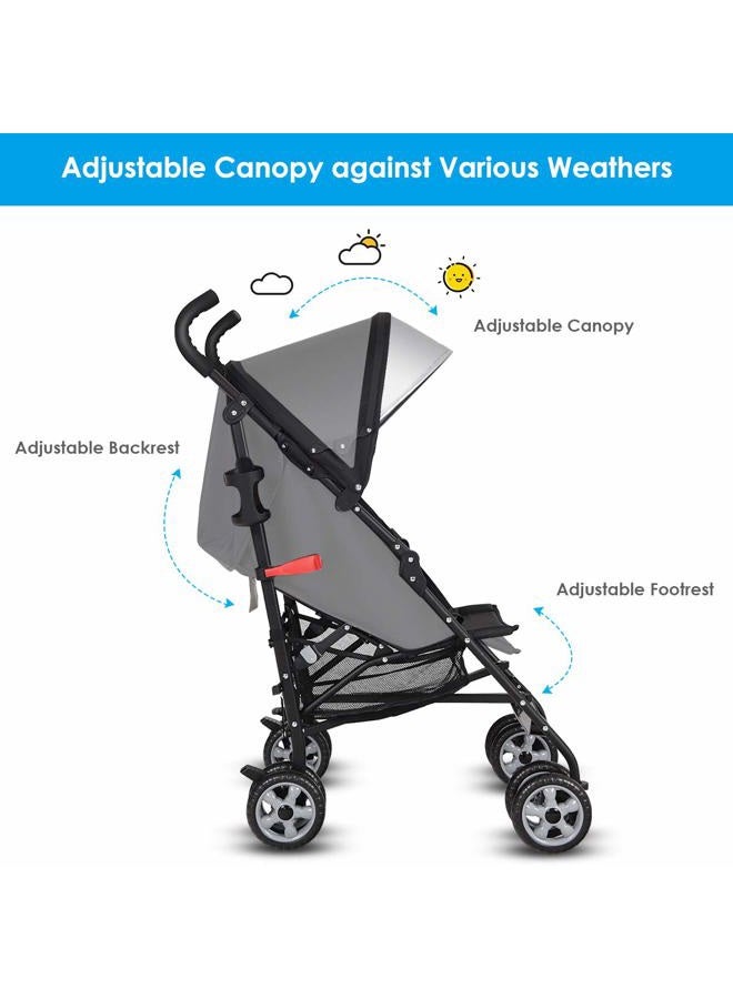 Honey Joy Baby Lightweight Stroller, Compact Travel Stroller for Airplane, Adjustable Backrest & Canopy, 5-Point Harness, Cup Holder, Storage Basket, Foldable Umbrella Stroller for Toddlers (Black) - Image 5