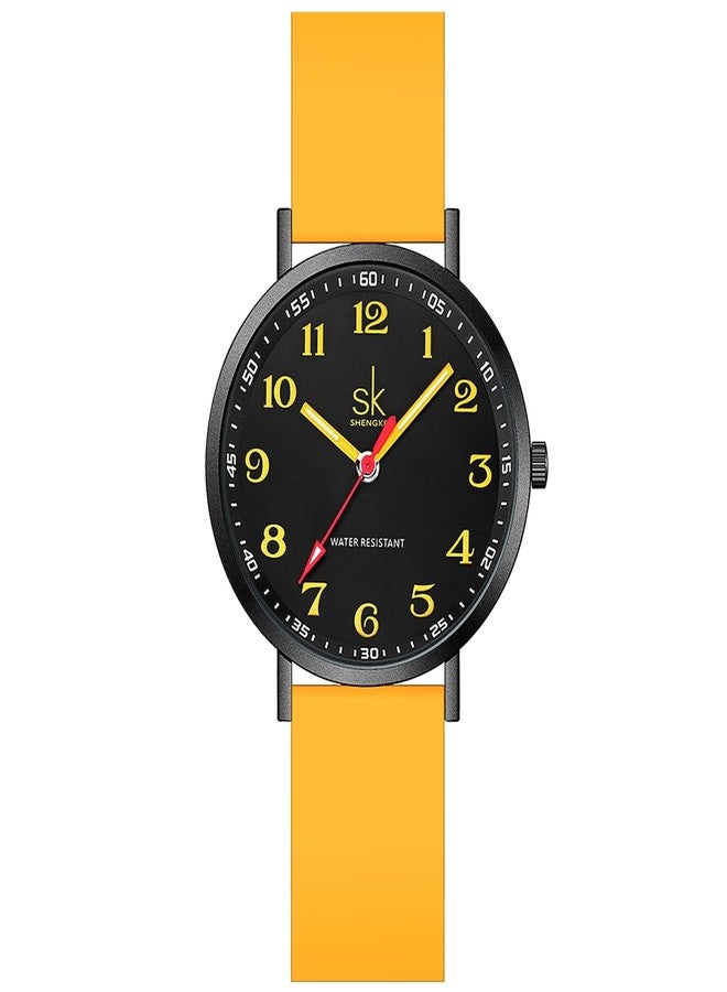 shengke SK Sports Women's Watch Ultra-Thin Fashion Watch for Medical Professionals, Nurses, Doctors, Students, Watch with Easy Read Dial, Colorful Silicone Strap, Black Yellow, Bracelet - Image 1