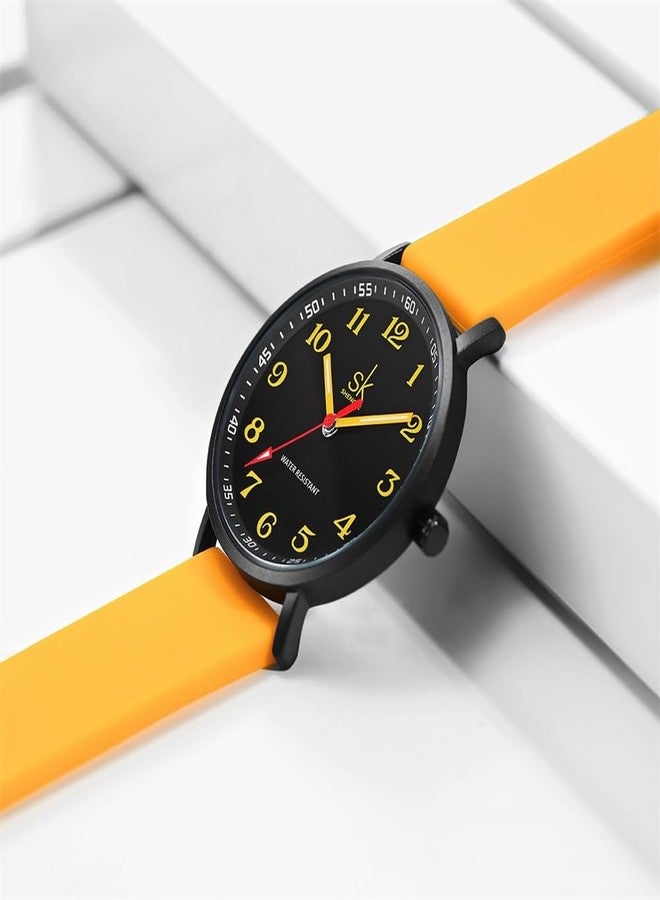 shengke SK Sports Women's Watch Ultra-Thin Fashion Watch for Medical Professionals, Nurses, Doctors, Students, Watch with Easy Read Dial, Colorful Silicone Strap, Black Yellow, Bracelet - Image 3