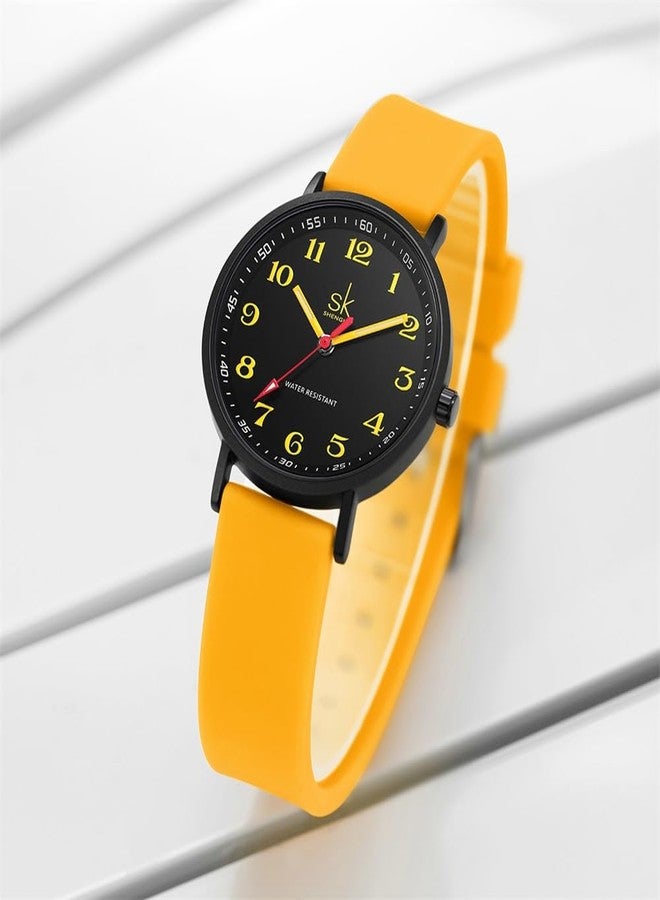 shengke SK Sports Women's Watch Ultra-Thin Fashion Watch for Medical Professionals, Nurses, Doctors, Students, Watch with Easy Read Dial, Colorful Silicone Strap, Black Yellow, Bracelet - Image 4