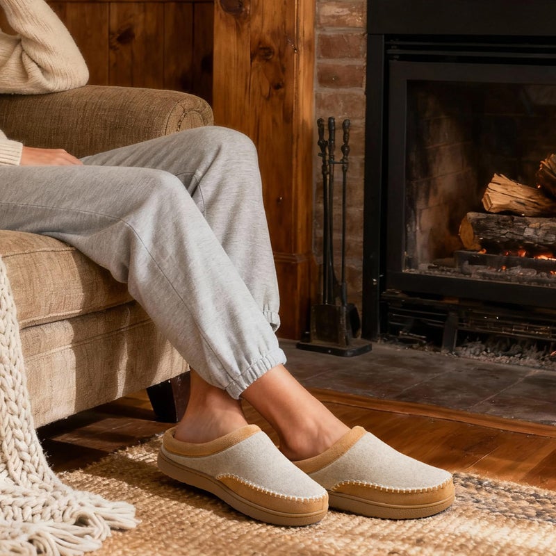 Zigzagger Women's Slip On Moccasin Slippers, Microsuede Indoor/Outdoor Comfy House Shoes Memory Foam Assembled with Felt, Loafer Clog Mule Slippers (Beige&Sand, Size 9) - Image 2
