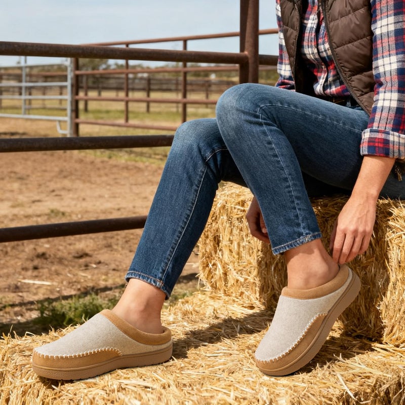 Zigzagger Women's Slip On Moccasin Slippers, Microsuede Indoor/Outdoor Comfy House Shoes Memory Foam Assembled with Felt, Loafer Clog Mule Slippers (Beige&Sand, Size 9) - Image 3