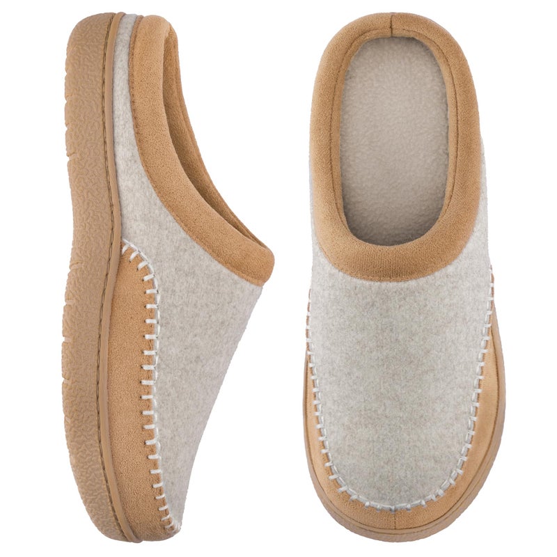 Zigzagger Women's Slip On Moccasin Slippers, Microsuede Indoor/Outdoor Comfy House Shoes Memory Foam Assembled with Felt, Loafer Clog Mule Slippers (Beige&Sand, Size 9) - Image 1