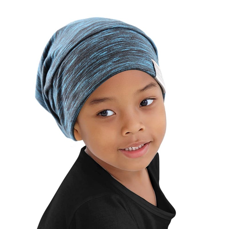 ELIHAIR ELIHAIR Kids Beanie Sleep Hats Bonnet for Night Sleeping Cap Silky Lined Satin Bonnet with Adjustable Elastic Band for Teens Toddler Child Natural Curly Frizzy Hair CoverBlue Black