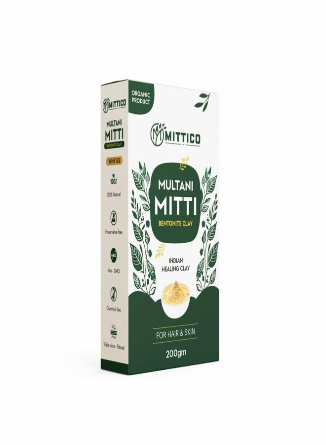 MITTICO Multani Mitti Powder Natural Fuller’s Earth for Face & Hair Packs Removes Dead Skin Cleanses Pores Reduces Dandruff & Scalp Itchiness Soft & Glowing Skin (Pack of 2) - Image 1