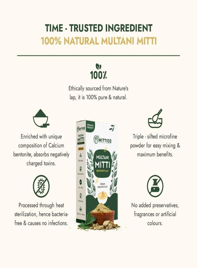 MITTICO Multani Mitti Powder Natural Fuller’s Earth for Face & Hair Packs Removes Dead Skin Cleanses Pores Reduces Dandruff & Scalp Itchiness Soft & Glowing Skin (Pack of 2) - Image 5