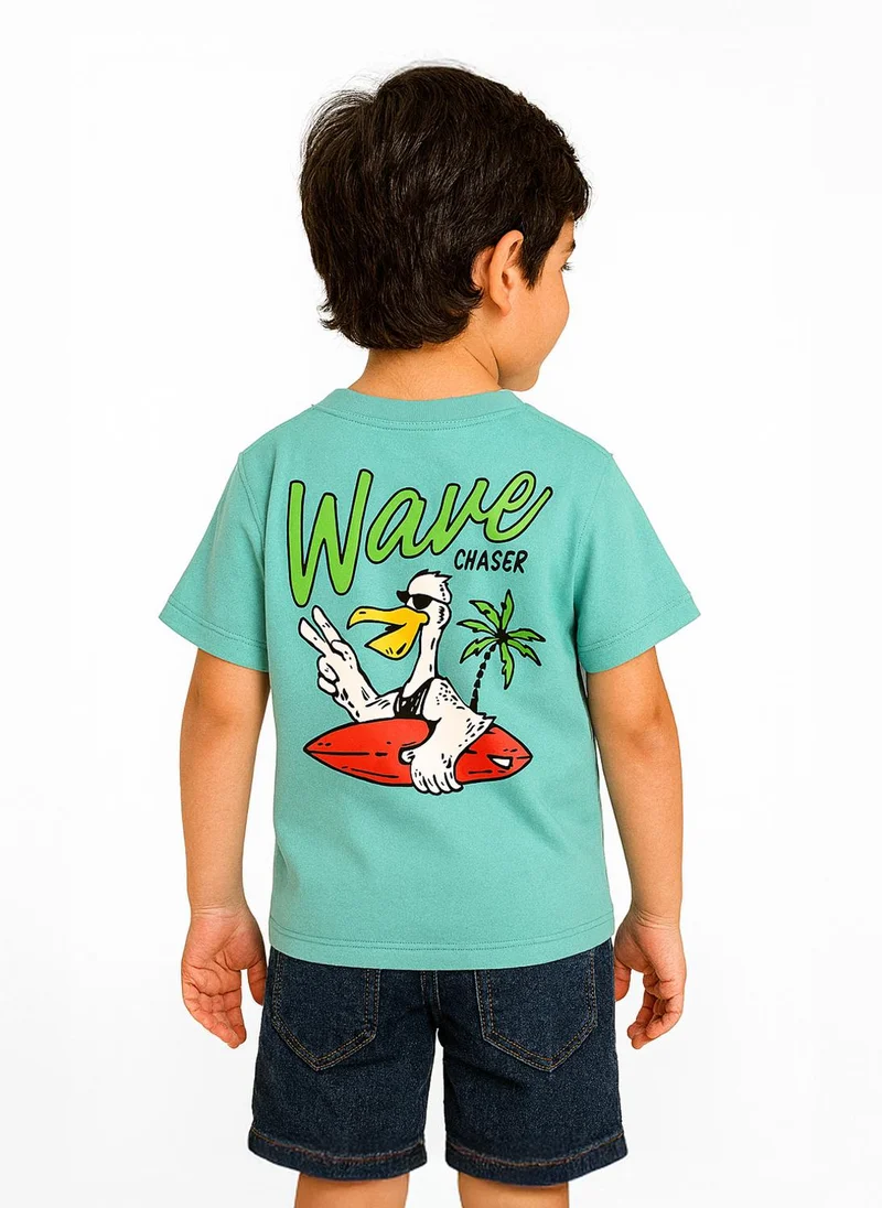 Nautinati Nautinati Teal Puff-printed Oversized T-shirt for Boys