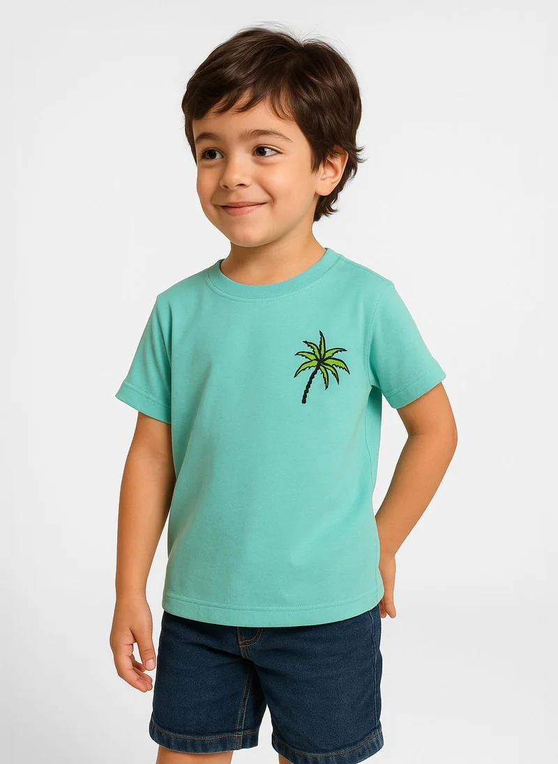 Nautinati Nautinati Teal Puff-printed Oversized T-shirt for Boys