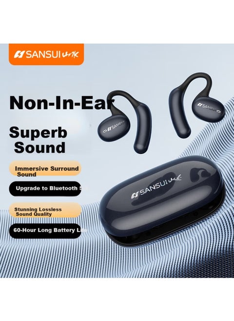 Sansui W35 Open-back Bluetooth Earhook Headphones Non-bone Conduction Comfortable Wear Long Battery Life For Calls Running Sports Noise Cancelling Compatible With Apple Huawei - Ink Blue