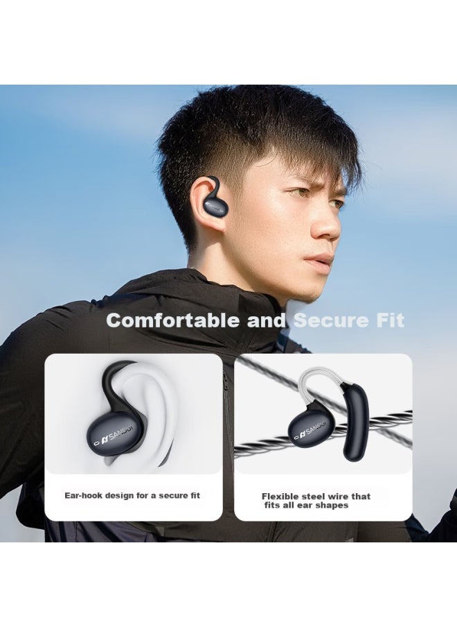 Sansui W35 Open-back Bluetooth Earhook Headphones Non-bone Conduction Comfortable Wear Long Battery Life For Calls Running Sports Noise Cancelling Compatible With Apple Huawei - Ink Blue