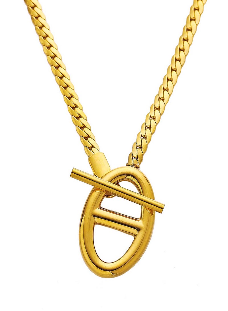 كاف كريشنس عقد من الفولاذ المقاوم للصدأ مطلي بالذهب 18 قيراط، بمشبك تبديل، 42 سم - Image 1