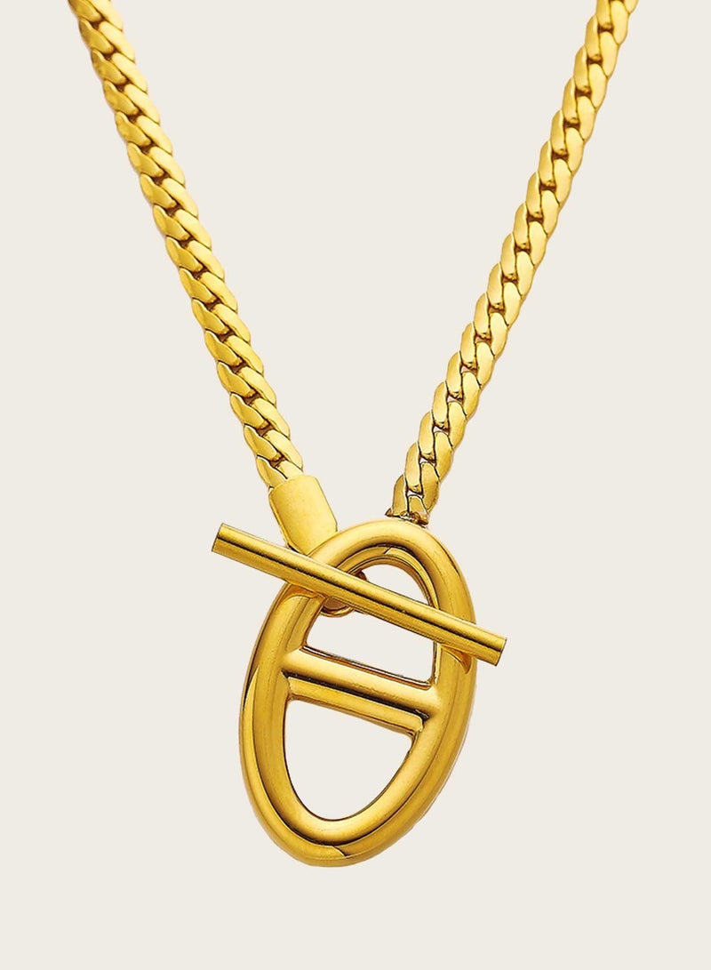 كاف كريشنس عقد من الفولاذ المقاوم للصدأ مطلي بالذهب 18 قيراط، بمشبك تبديل، 42 سم - Image 2