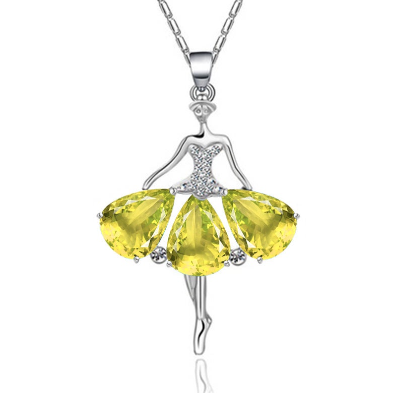 Mosaic version AliExpress Wish hot selling creative dancing elf ballet dancing girl banquet prom pendant female O word chain [platinum plated] 18 inch 45CM - Image 5