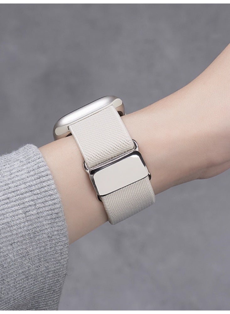 Suitable for Apple Watch iwatch S6/5/4/SE【44mm】Strap, Flat Nylon Braided Magnetic Sports Strap，White - Image 4