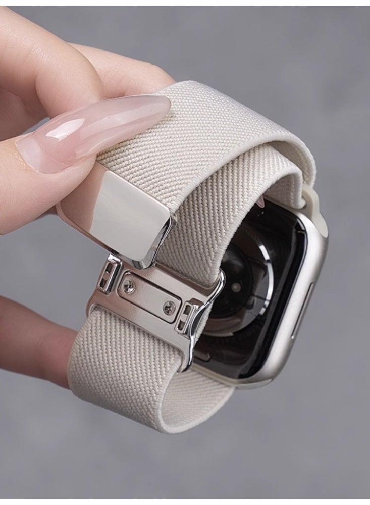 Suitable for Apple Watch iwatch S6/5/4/SE【44mm】Strap, Flat Nylon Braided Magnetic Sports Strap，White - Image 2