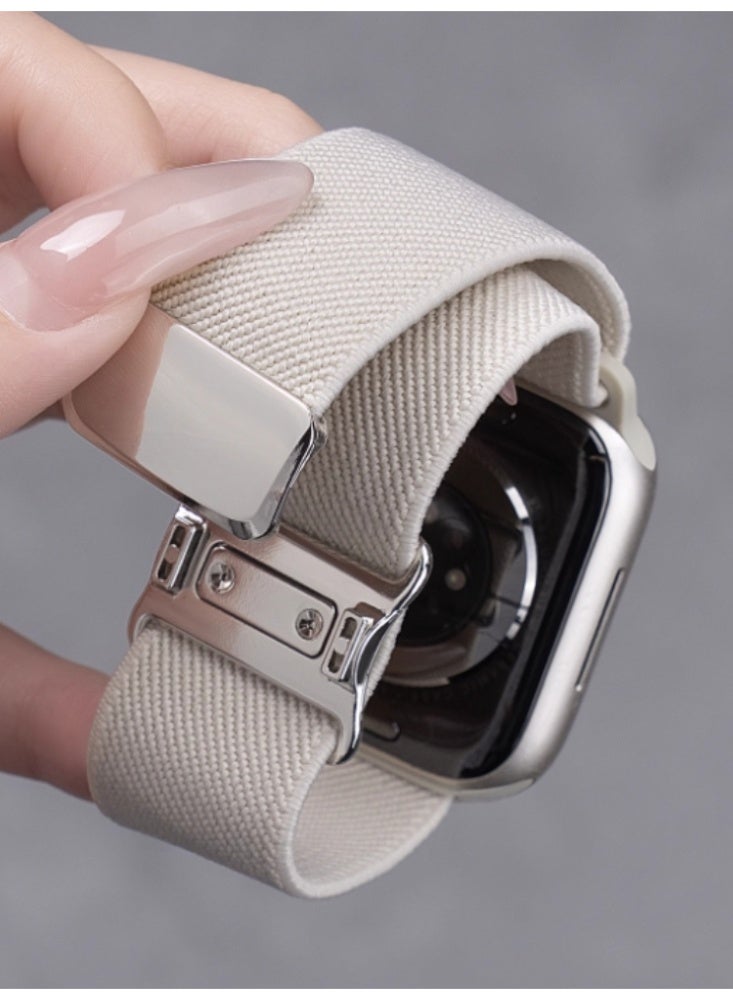 Suitable for Apple Watch iwatch S6/5/4/SE【44mm】Strap, Flat Nylon Braided Magnetic Sports Strap，White - Image 1