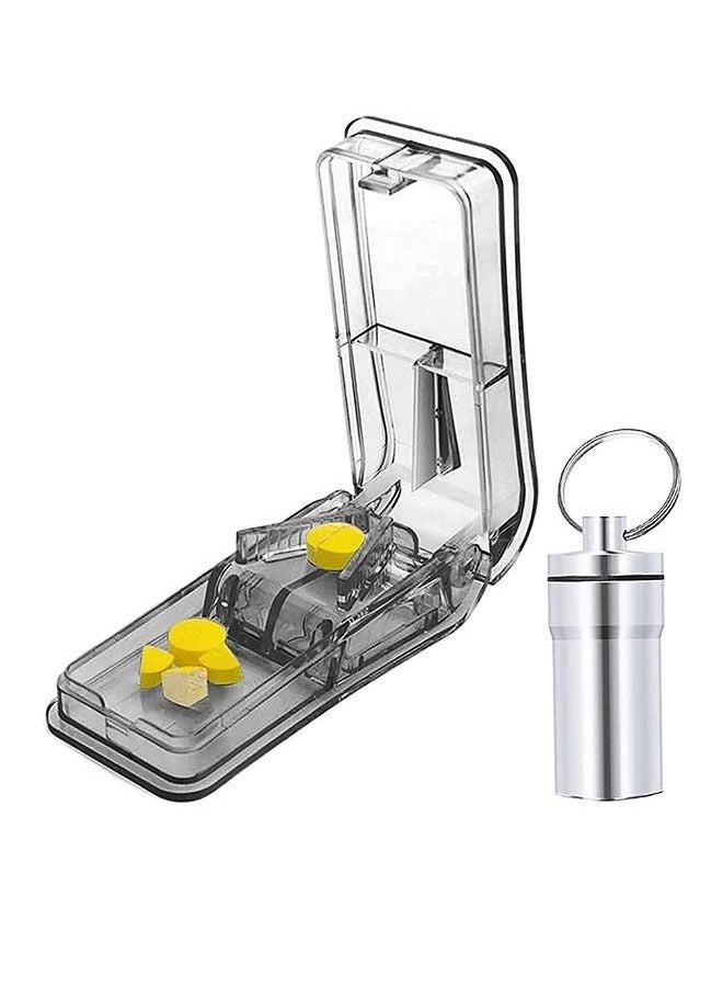Translucency Professional Pill Cutter Box with Stainless Steel Blade, Adjustable Waterproof Plastic Pill Splitter Container for Cutting Small Pills or Large Pills in Half(Black) - Image 1