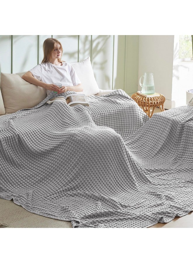 Bedsure Bedsure Cooling Cotton Waffle Oversized King Blanket - Lightweight Breathable Rayon Derived from Bamboo for Hot Sleepers, Luxury Throws for Bed and Sofa, Grey, 120x96 Inches  - Image 4