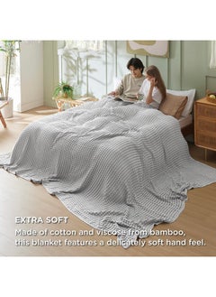 Bedsure Bedsure Cooling Cotton Waffle Oversized King Blanket - Lightweight Breathable Rayon Derived from Bamboo for Hot Sleepers, Luxury Throws for Bed and Sofa, Grey, 120x96 Inches  - Image 5