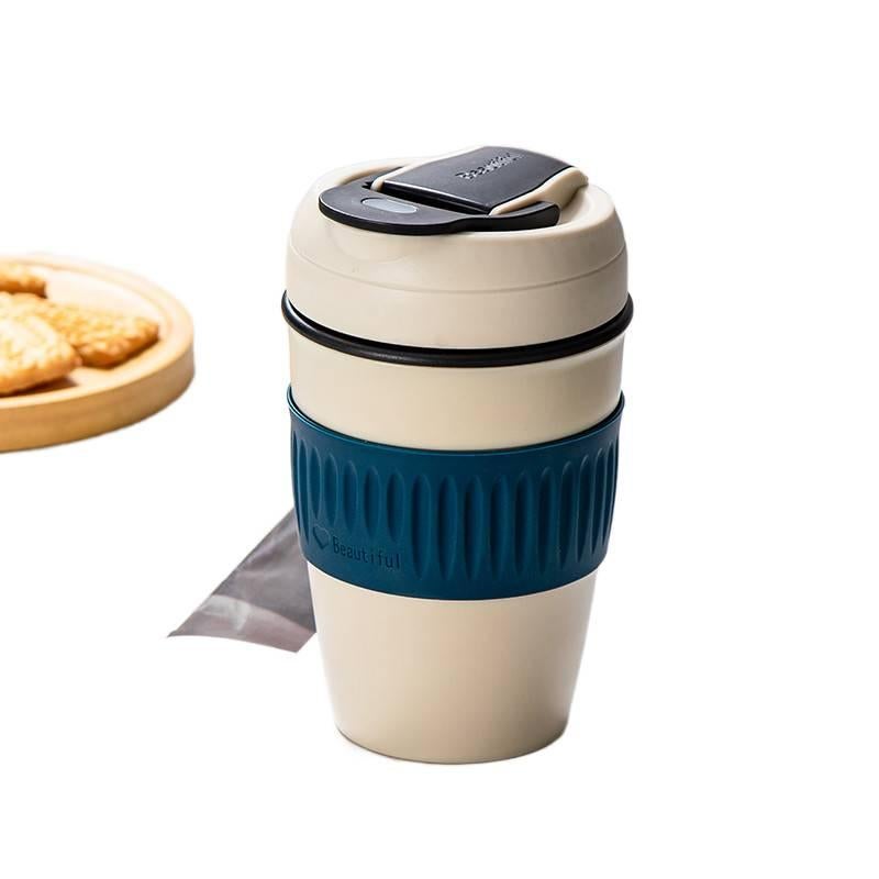 كوب قهوة للسفر بغطاء بشفاط وغطاء مانع للتسرب، 400 ml باللون الأزرق مع غطاء بقشة للتنقل اليومي سهل التخزين للاستخدام الشخصي - Image 1