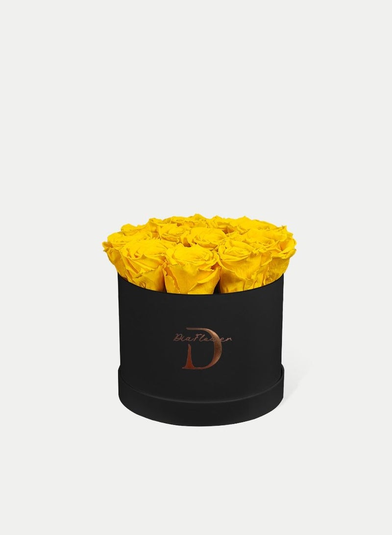 Dia FLOWER Infinity Round Box, Sunshine Yellow 12 ROSES SMALL - Image 1