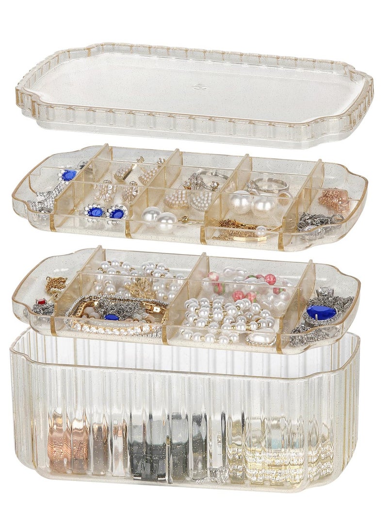 Excefore 3-Layer Jewelry Organizer Box, Travel Jewelry Box, Clear Plastic Storage Containers, Portable Small Jewelry Organizer for Earrings, Rings, Necklaces, Bracelets, Crafts, Gold - Image 3