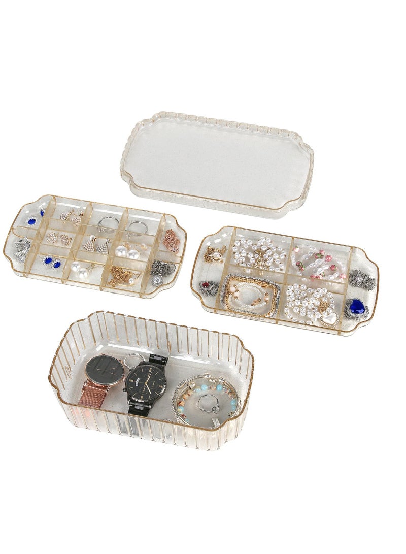 Excefore 3-Layer Jewelry Organizer Box, Travel Jewelry Box, Clear Plastic Storage Containers, Portable Small Jewelry Organizer for Earrings, Rings, Necklaces, Bracelets, Crafts, Gold - Image 2