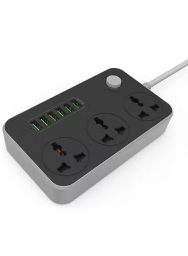 Universal Power Strips 3 Way Outlets 6 USB Plug Ports Surge Protection Power Socket Switch Portable Charger Fast Charging with 2M Wall Plug Adapter Extension Cord with Fuse and Shutter Extension Lead - Image 1
