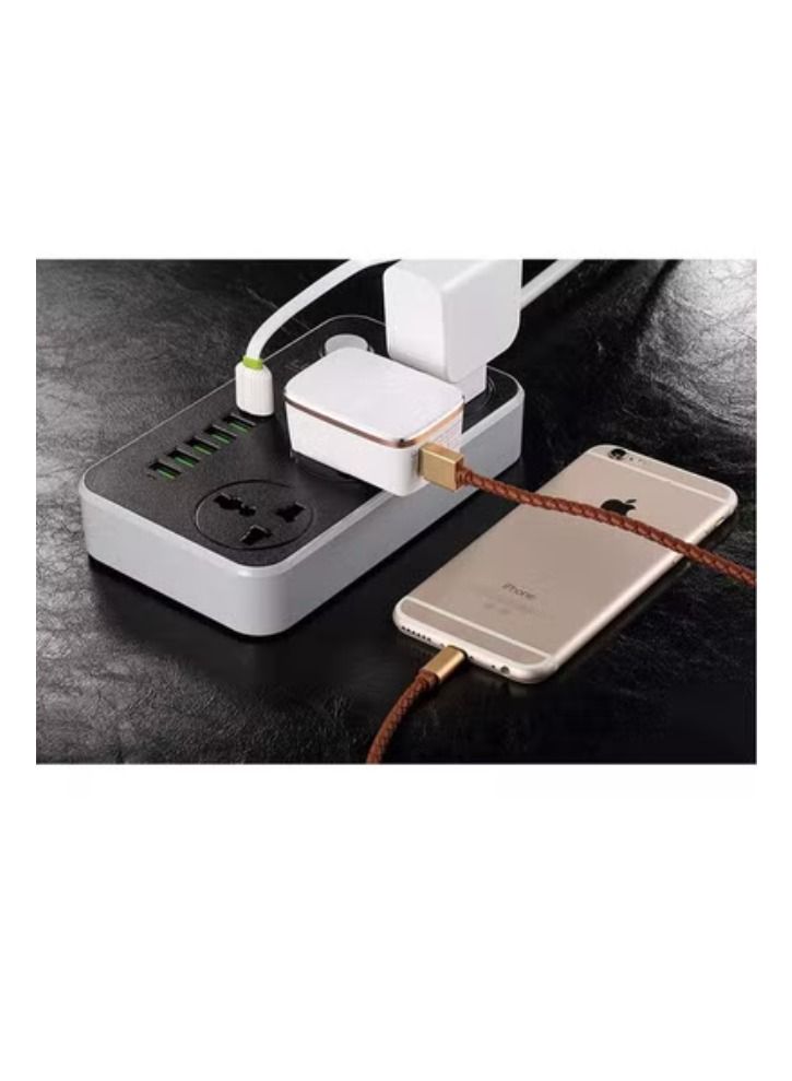 Universal Power Strips 3 Way Outlets 6 USB Plug Ports Surge Protection Power Socket Switch Portable Charger Fast Charging with 2M Wall Plug Adapter Extension Cord with Fuse and Shutter Extension Lead - Image 3