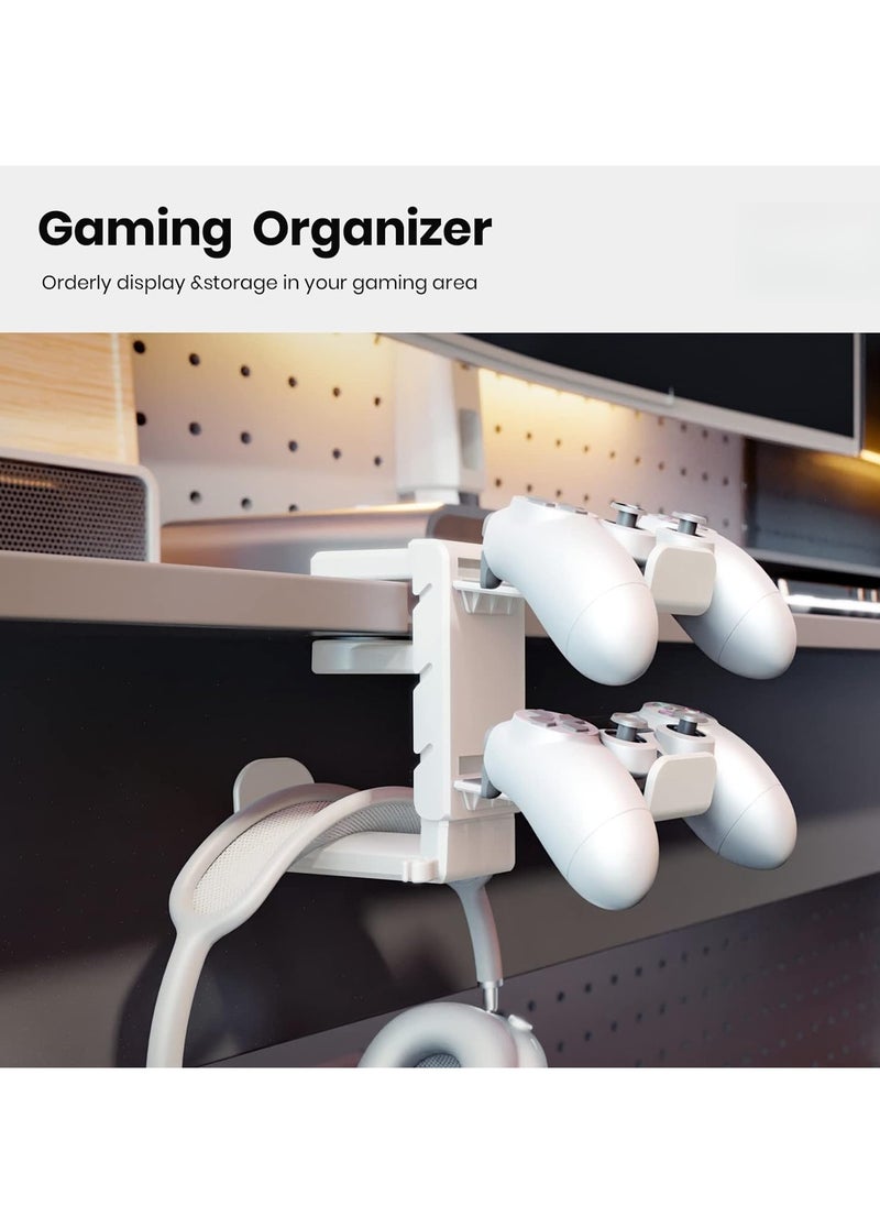 Arabest 3-in-1 PC Gaming Headset Controller Holder - Headphone Stand /Adjustable Clamp 2 Controller Holder Rotating Arm Cable Organizer, Universal PC Gaming Accessory Controller Headset Stand(White)  - Image 2