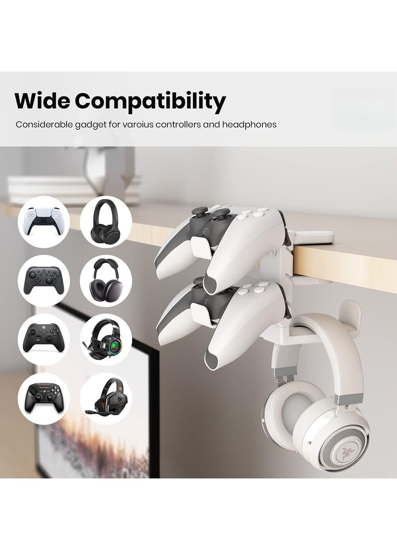 Arabest 3-in-1 PC Gaming Headset Controller Holder - Headphone Stand /Adjustable Clamp 2 Controller Holder Rotating Arm Cable Organizer, Universal PC Gaming Accessory Controller Headset Stand(White)  - Image 3