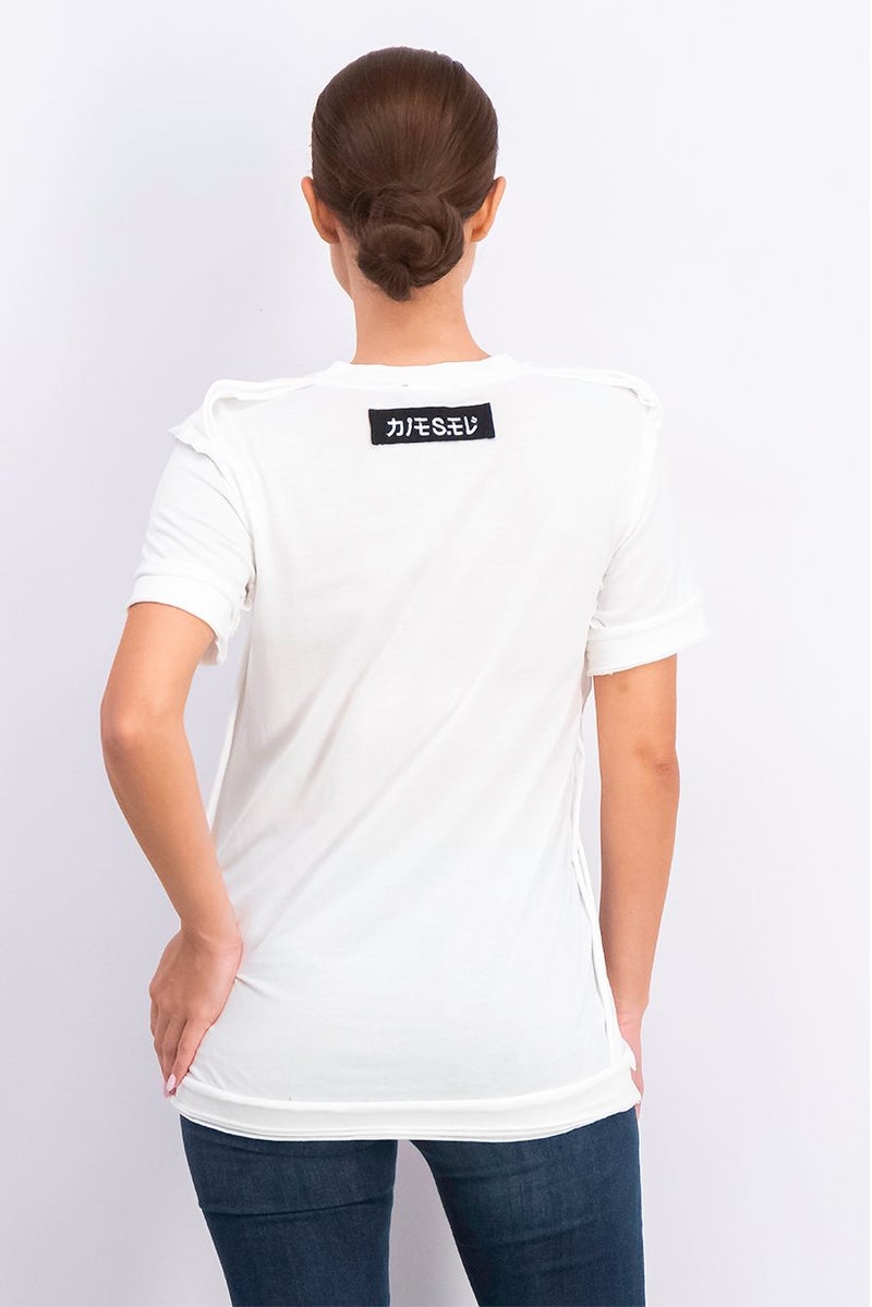 DIESEL Women Round Neck Short Sleeves Graphic Top, White - Image 3