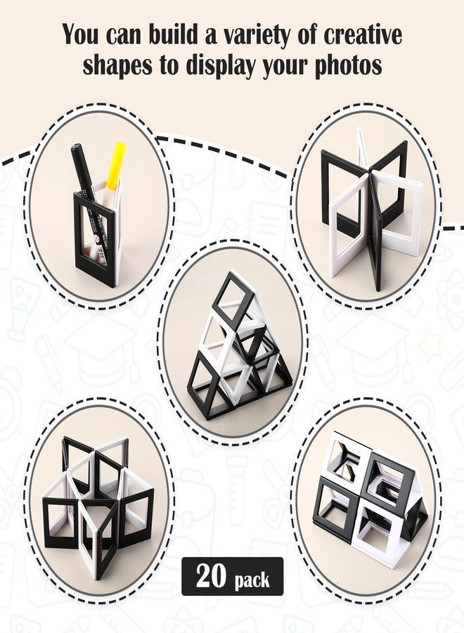 Epakh 20 Packs Magnetic Photo Picture Frame Cute Mini Table Photo Frame Holder 3 Inches Plastic Colorful Photo Display Compatible with Fujifilm Instax for Fridge Refrigerator Office (Black and White) - Image 2