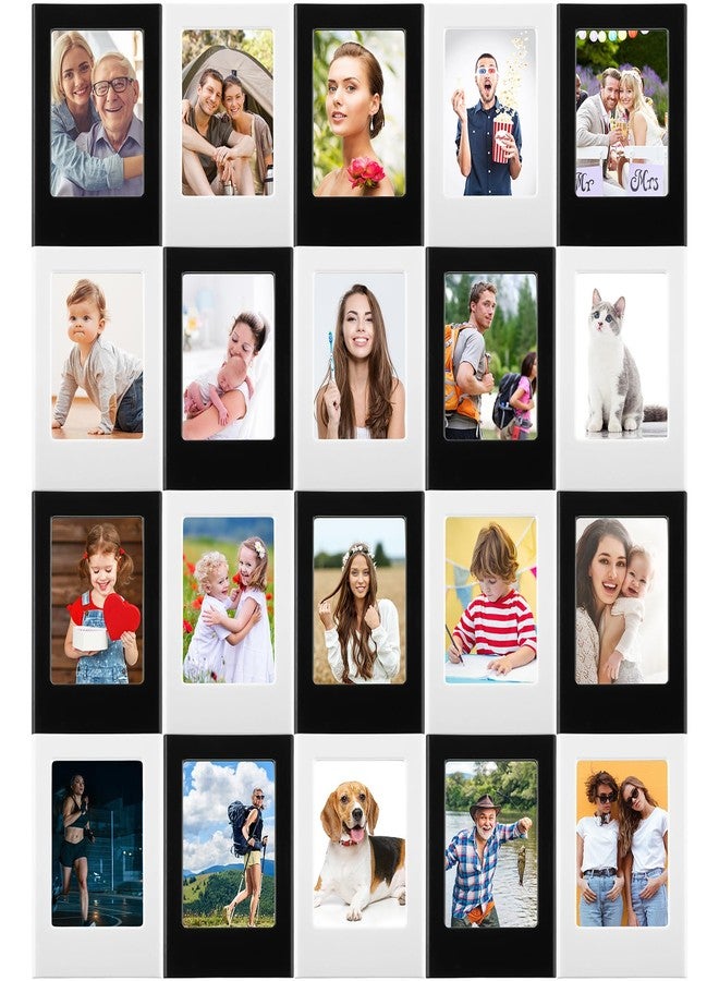 Epakh 20 Packs Magnetic Photo Picture Frame Cute Mini Table Photo Frame Holder 3 Inches Plastic Colorful Photo Display Compatible with Fujifilm Instax for Fridge Refrigerator Office (Black and White) - Image 1