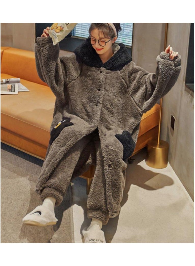 KUYING Sleeping gowns, long coral plush and plush, winter home wear for couples, worn externally  - Image 3