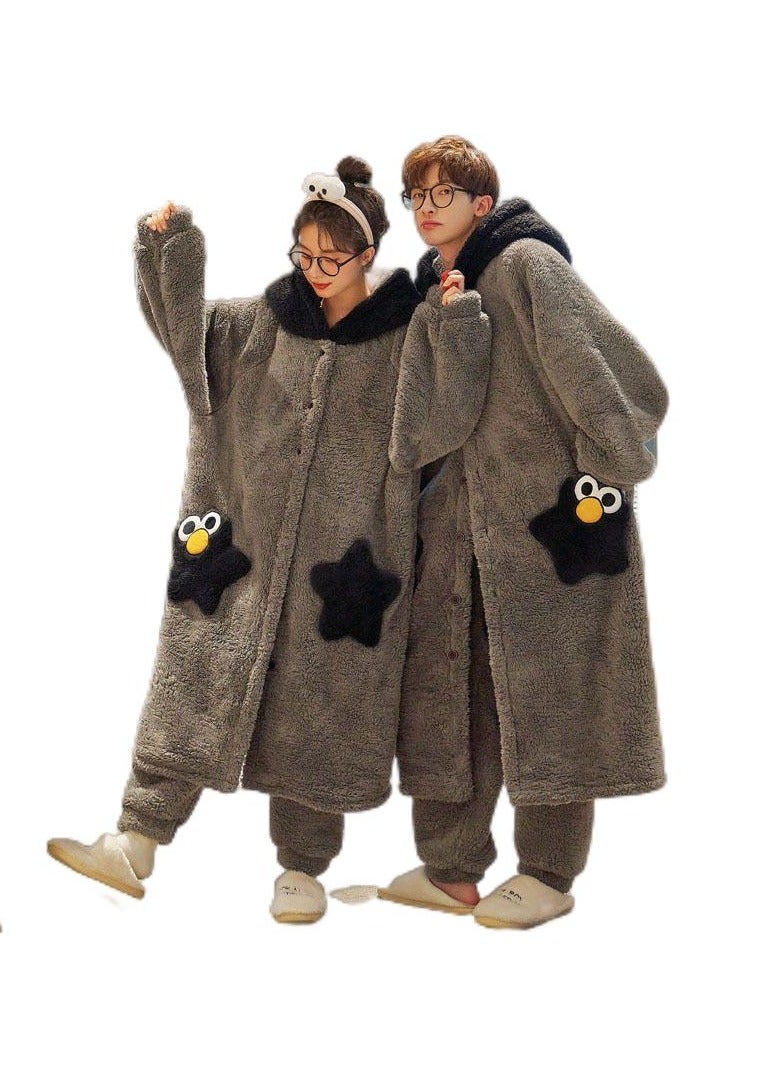 KUYING Sleeping gowns, long coral plush and plush, winter home wear for couples, worn externally  - Image 1