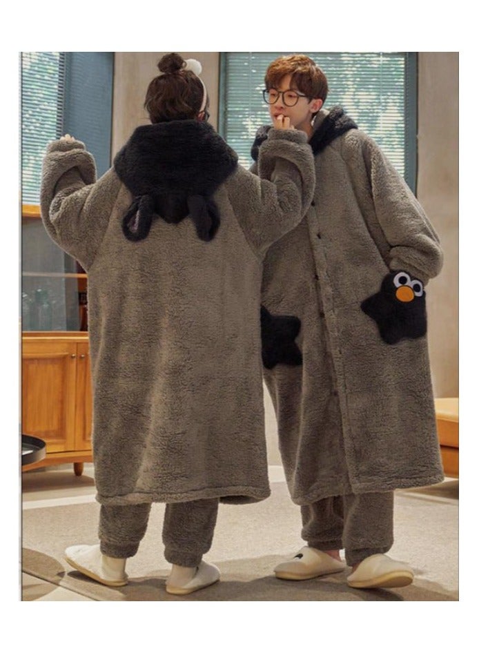 KUYING Sleeping gowns, long coral plush and plush, winter home wear for couples, worn externally  - Image 2
