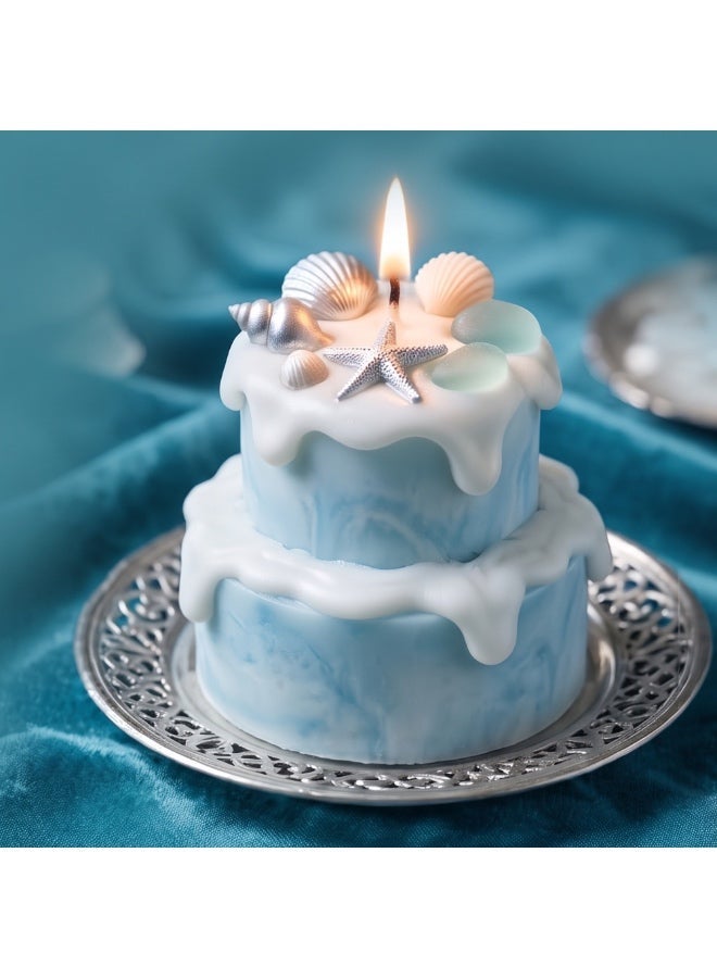 Aurora-Naturalis Aurora Luxury Handmade Birthday Cake Candle، Aesthetic Double-Tier Scented Ocean Breeze & Vanilla Party Decor, Unique Celebration Centerpiece & Gift - Image 1