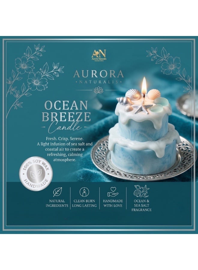 Aurora-Naturalis Aurora Luxury Handmade Birthday Cake Candle، Aesthetic Double-Tier Scented Ocean Breeze & Vanilla Party Decor, Unique Celebration Centerpiece & Gift - Image 2