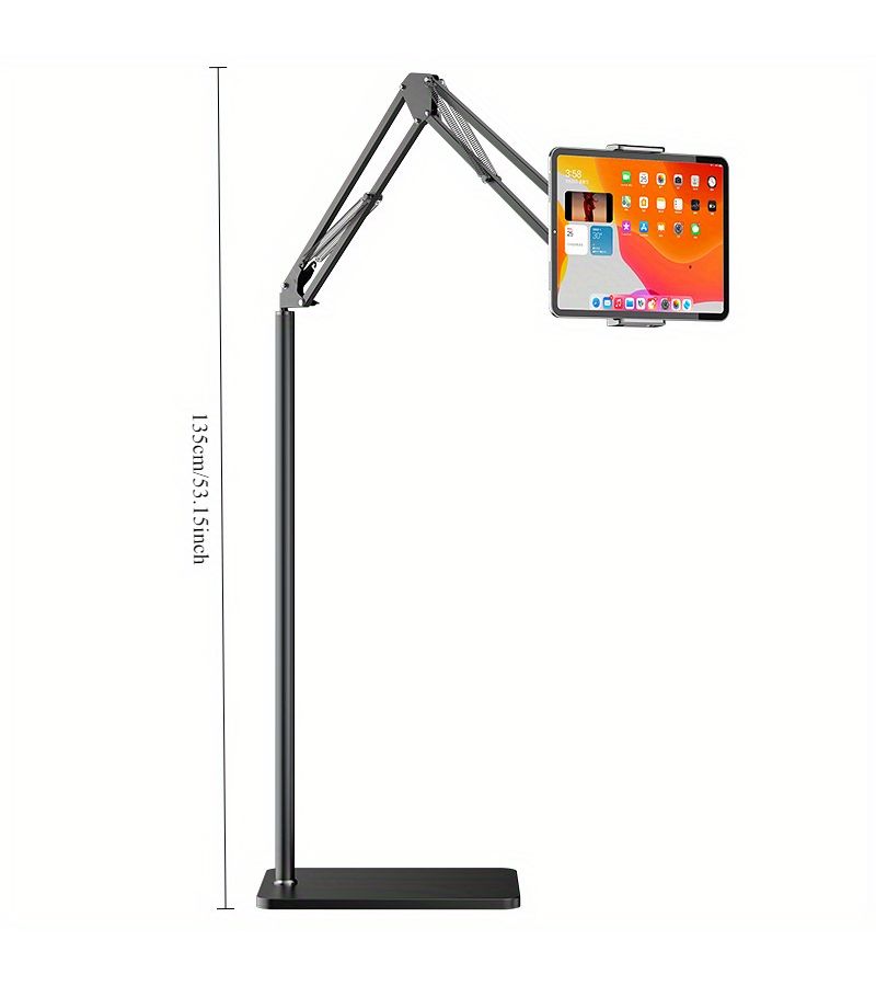 حامل هاتف كسول قائم على الأرض أسود، حامل معلق بجانب السرير للأجهزة اللوحية وأجهزة iPad، زاوية قابلة للتعديل عالمية، مضاد للاهتزاز، سهل التشغيل - Image 2