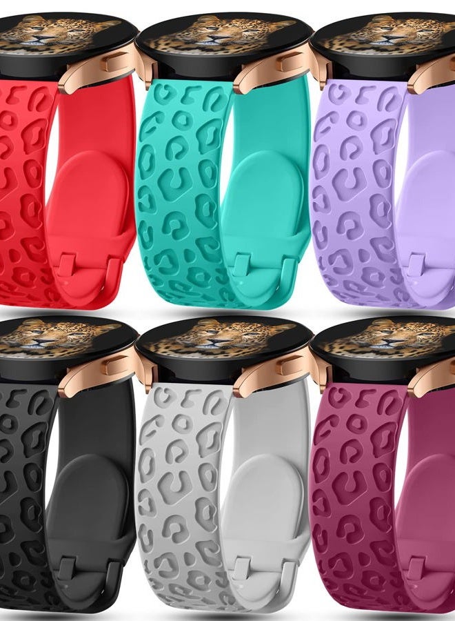 IKANFI 6Pack Engraved Band Compatible with Samsung Galaxy Watch 5 Band/Galaxy Watch 4 Bands/Galaxy Watch 3 Bands/Active 2 Watch Bands,20mm Leopard Silicone Sport Strap Replacement for Women Men- - Image 1