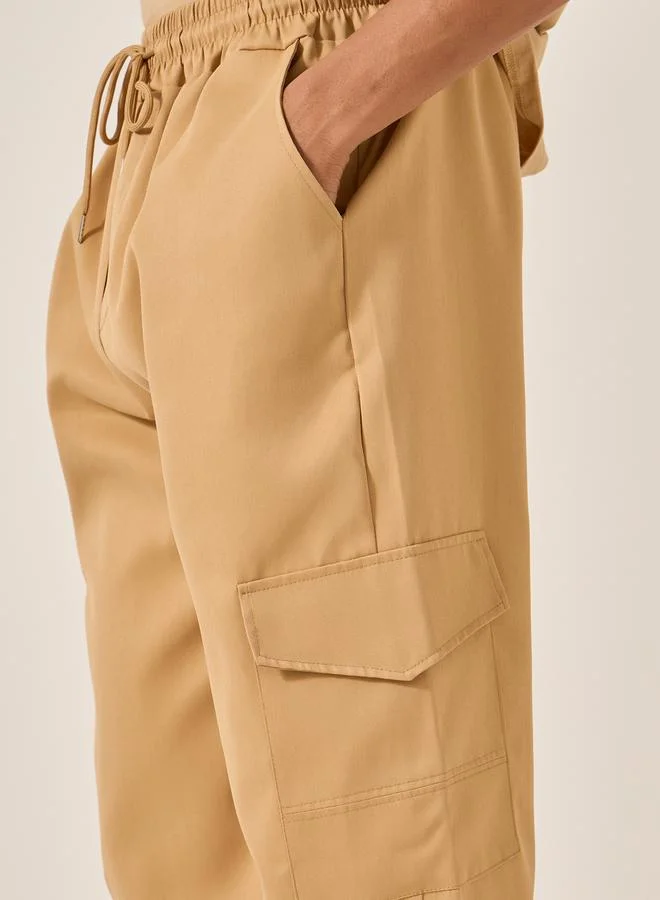 Styli Mid Rise Slim Fit Cargo Pants with Drawstring