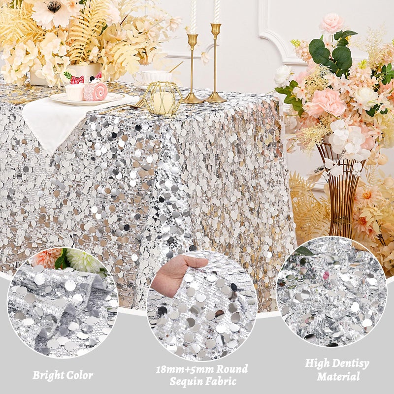 B.Cool B-COOL Rectangle Glitter Sequin Tablecloth: Silver Sequin Fabric Table Cloth 50x102 Inch Table Over for Wedding Birthday Party Baby Bridal Shower - Image 3