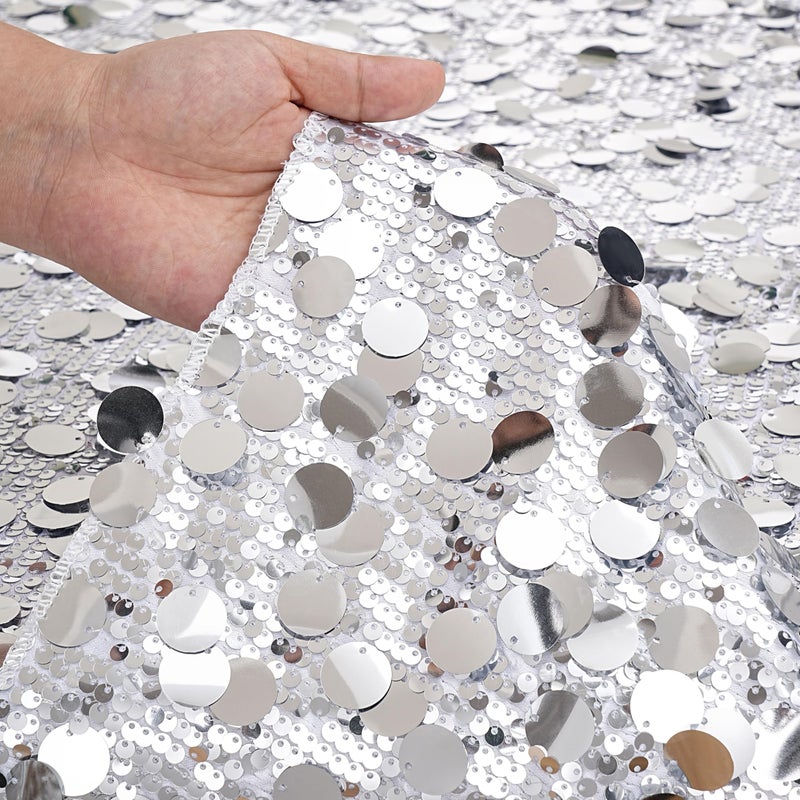 B.Cool B-COOL Rectangle Glitter Sequin Tablecloth: Silver Sequin Fabric Table Cloth 50x102 Inch Table Over for Wedding Birthday Party Baby Bridal Shower - Image 2
