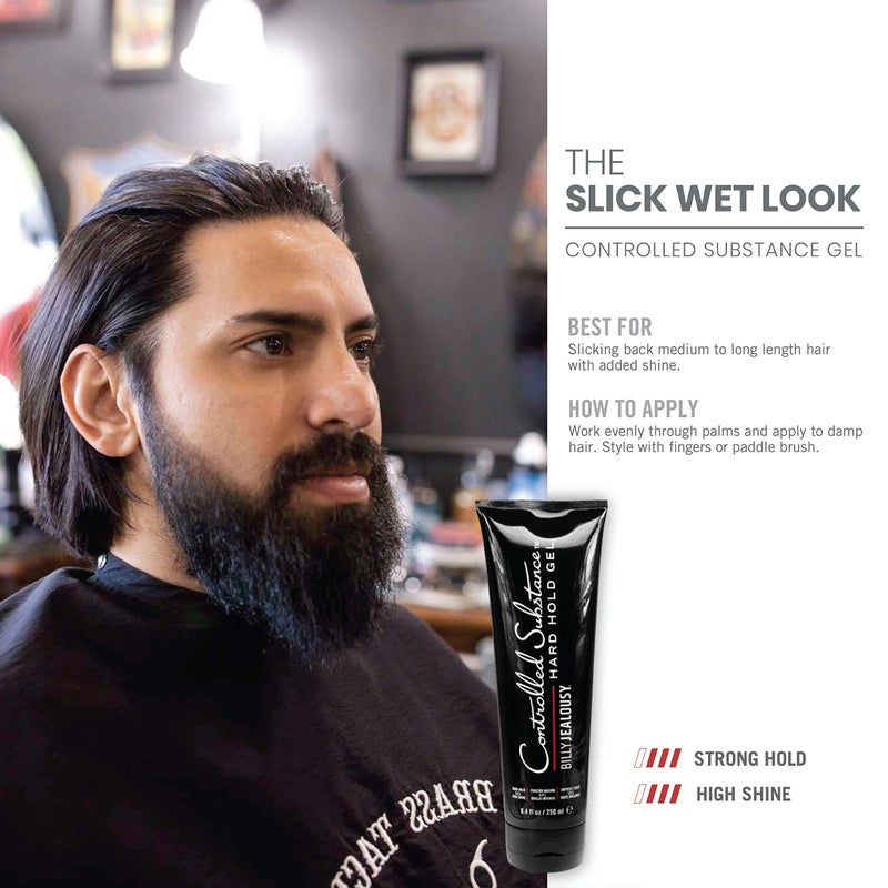 Billy Jealousy Controlled Substance Hard Hold Mens Styling Gel, Professional Hair Cream with Sunflower and Sage Extracts, Water-Based & Alcohol Free, 8 Fl Oz - Image 2